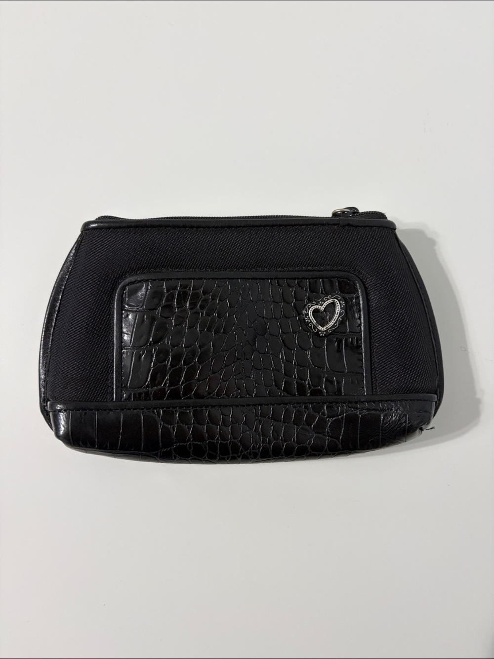 Brighton Black Croc-Texture Cosmetic Wristlet with Heart Charm